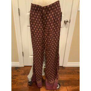 Anthropologie Maroon With Geometric Print Wide Leg Pants, Size 4 (US) 8 (UK)